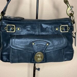 Coach Legacy Turnlock Leather Shoulder Bag Black 11127 Striped Lining